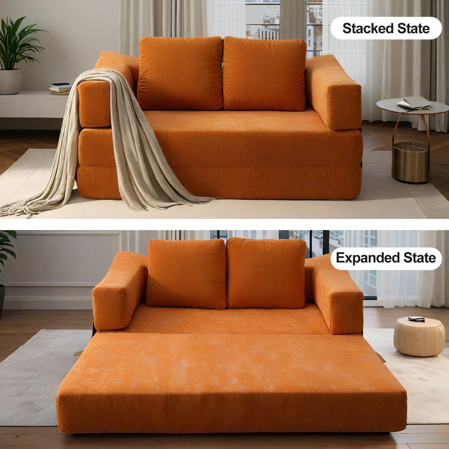 Divano letto trasformabile imbottito 70.87, poltrona trasformabile, comodo divano per soggiorno, camera da letto, tessuto ciniglia