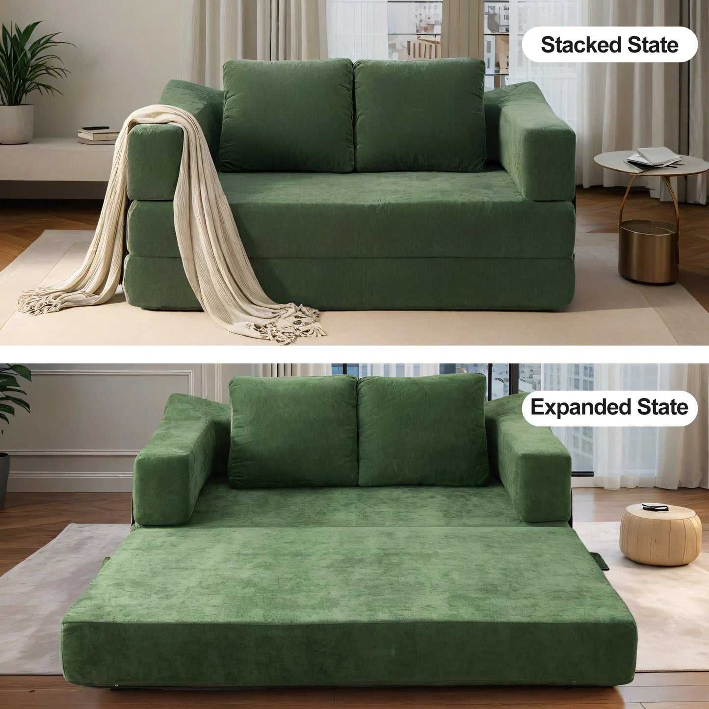Divano letto trasformabile imbottito 70.87, poltrona trasformabile, comodo divano per soggiorno, camera da letto, tessuto ciniglia