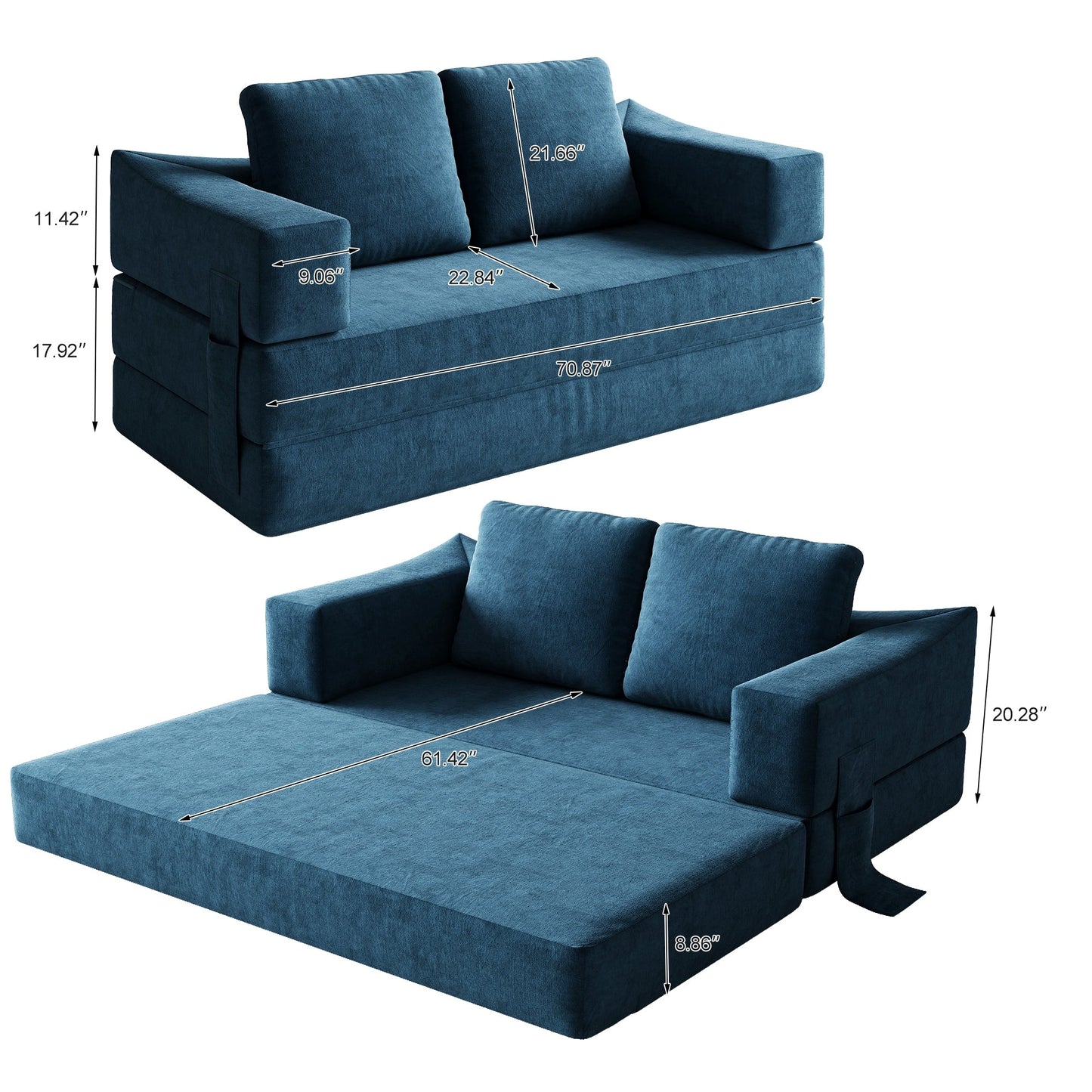 Divano letto trasformabile imbottito 70.87, poltrona trasformabile, comodo divano per soggiorno, camera da letto, tessuto ciniglia