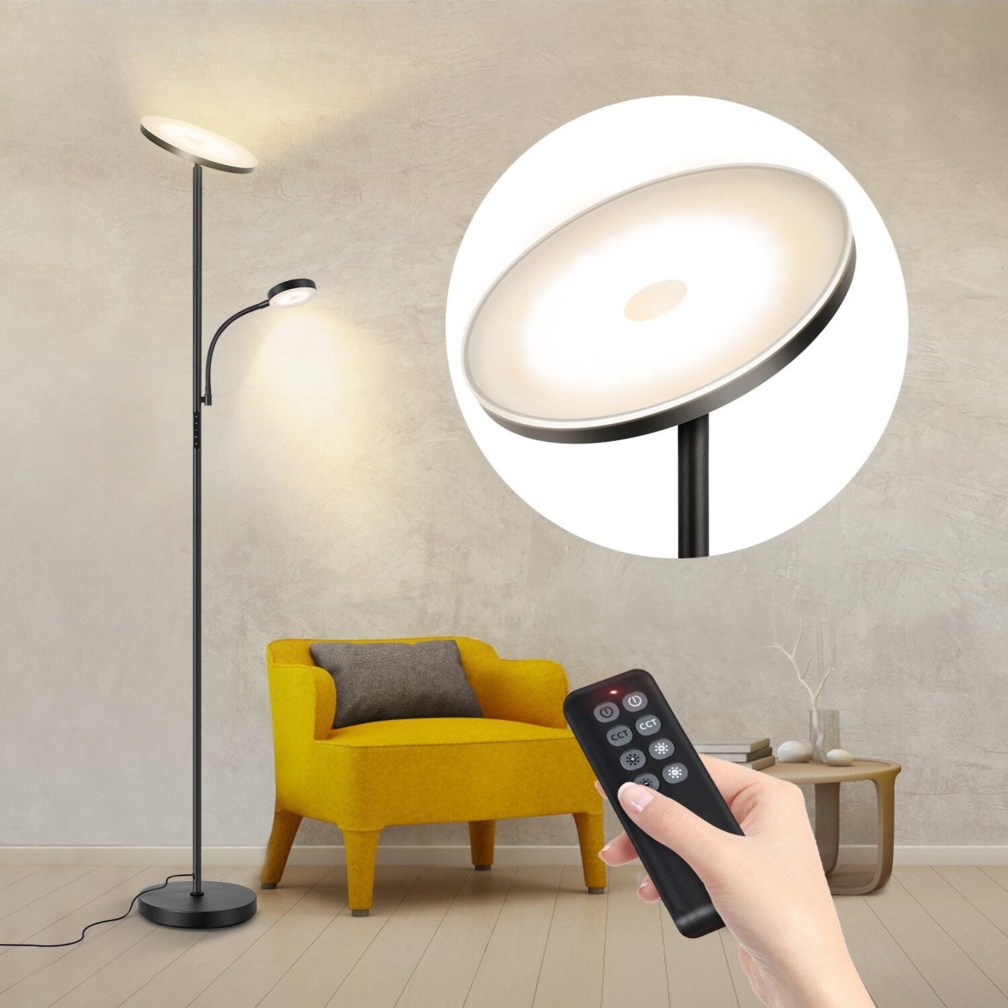 Lampada da terra Torchiere a 70 LED con controllo touch e telecomando - N/D