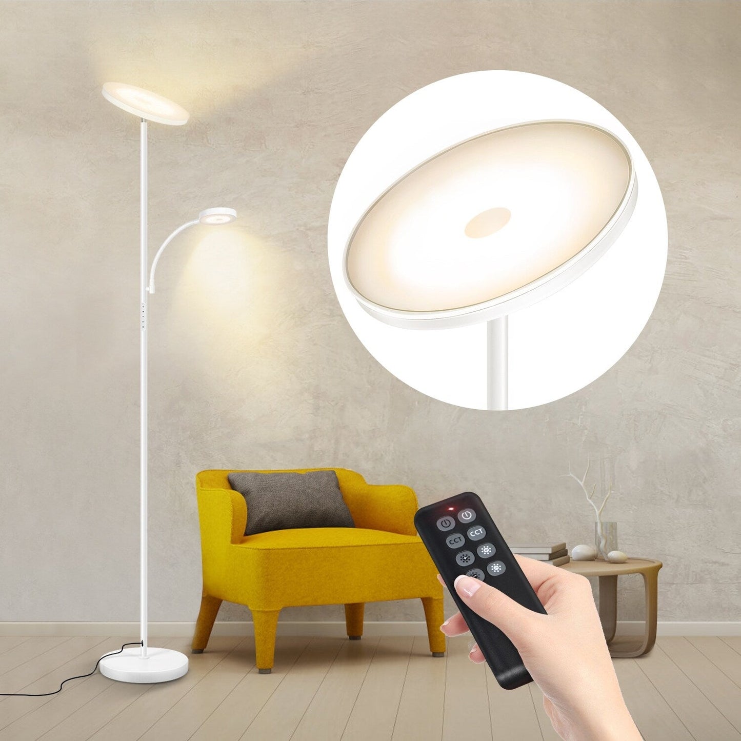 Lampada da terra Torchiere a 70 LED con controllo touch e telecomando - N/D
