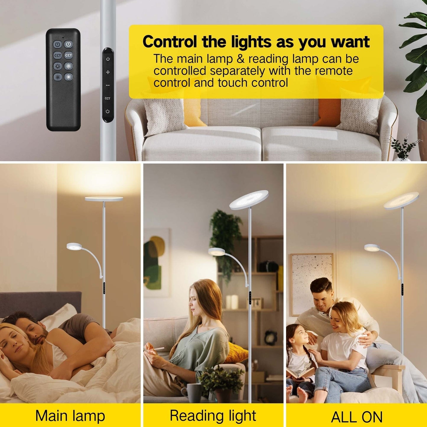 Lampada da terra Torchiere a 70 LED con controllo touch e telecomando - N/D