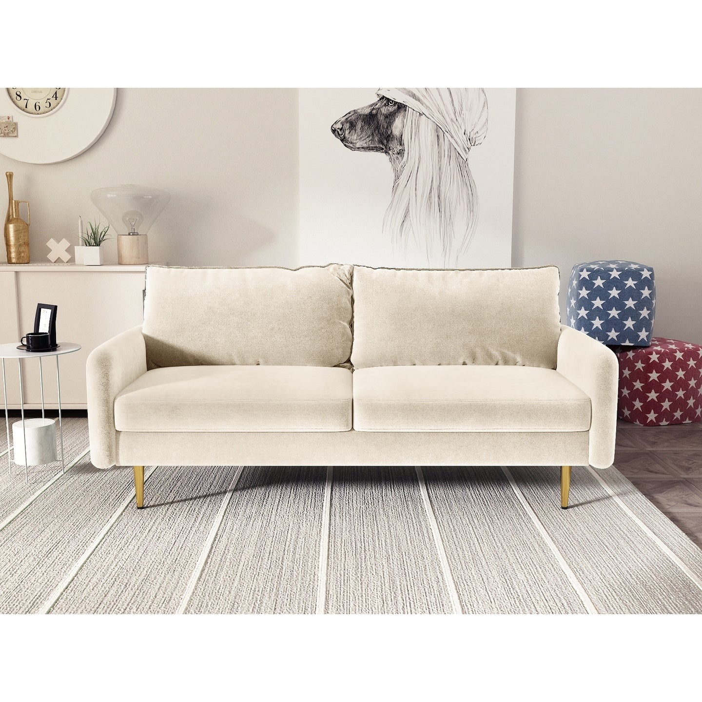 Divano con braccioli quadrati in velluto da 70''