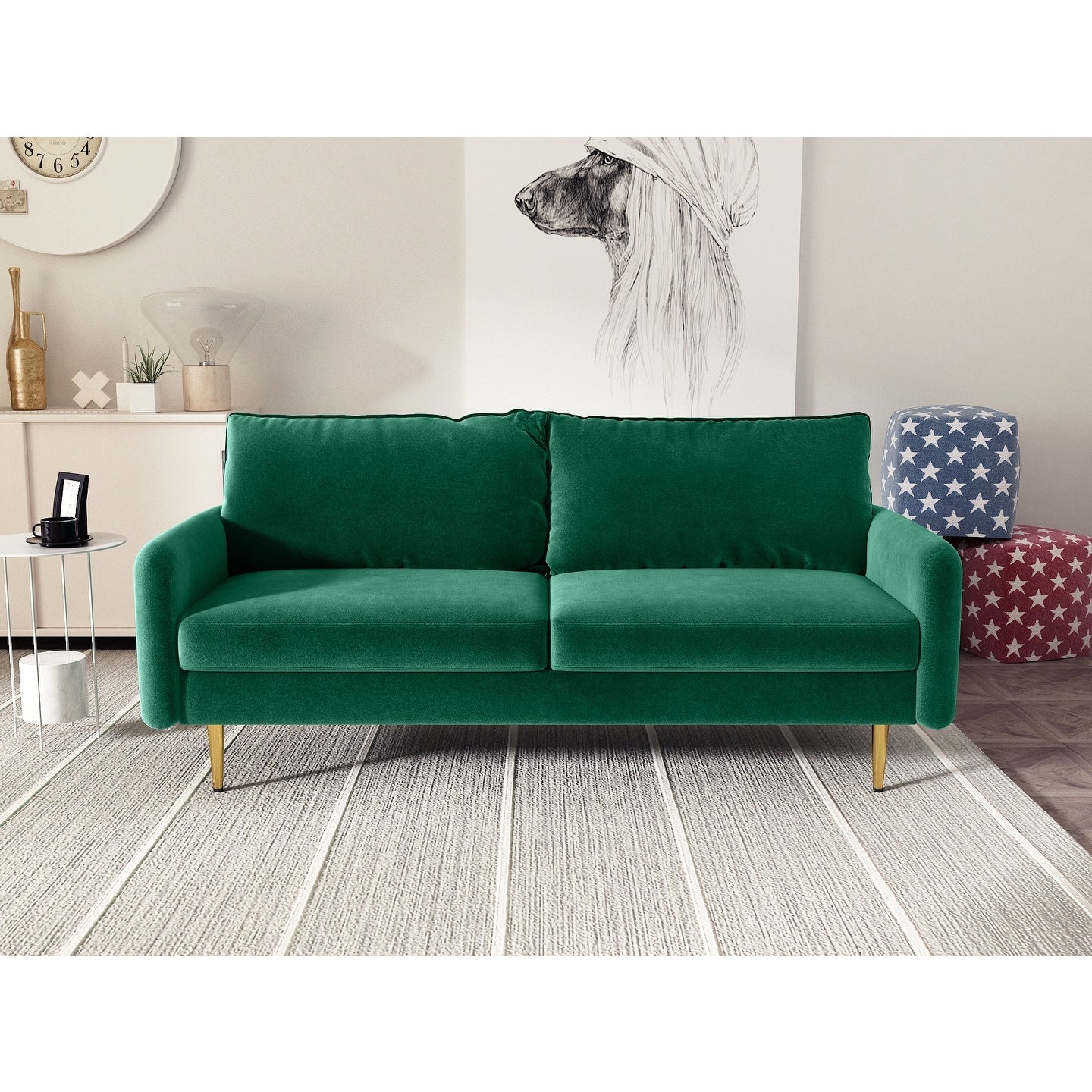 Divano con braccioli quadrati in velluto da 70''
