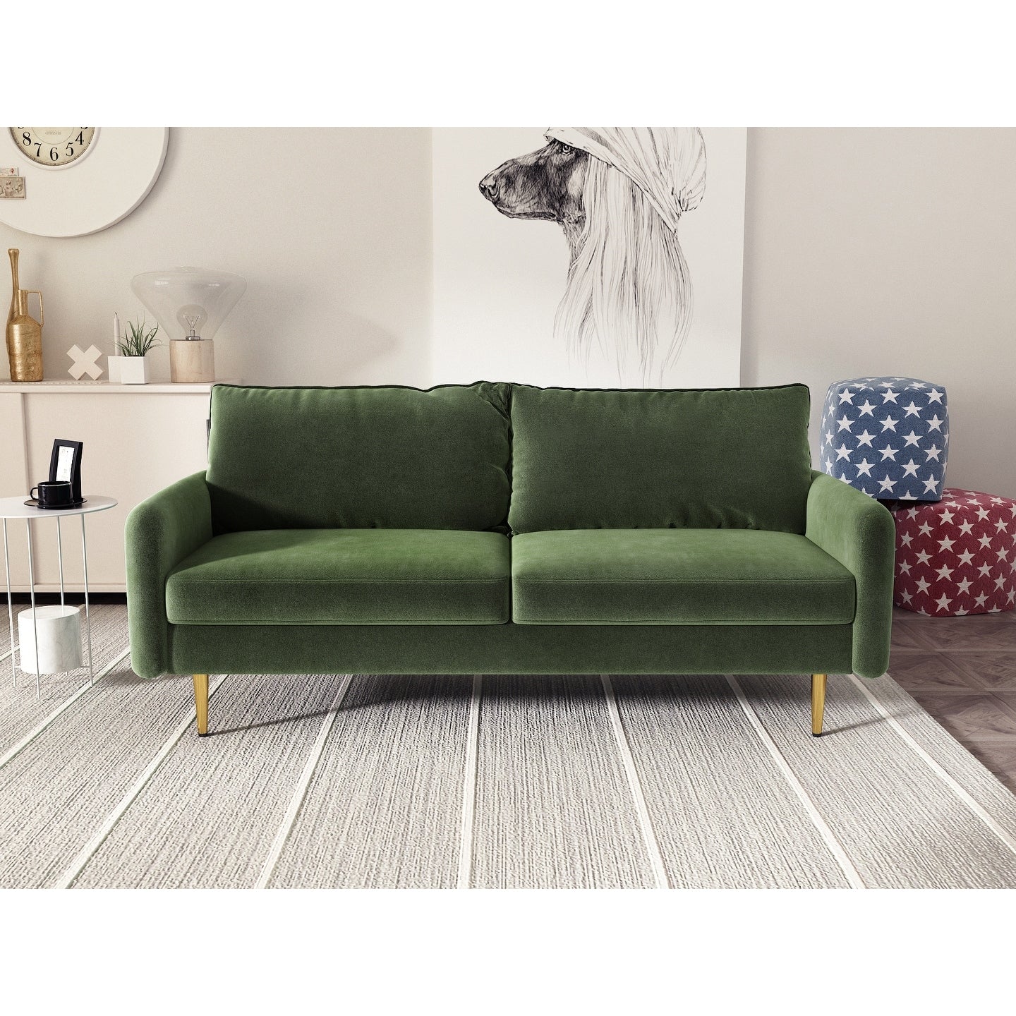Divano con braccioli quadrati in velluto da 70''