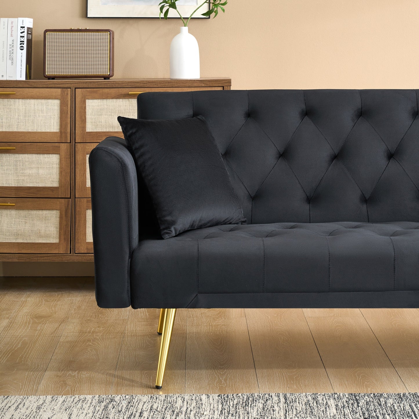 Divano pieghevole doppio da 71 pollici, in stile retrò americano, realizzato in velluto nero
