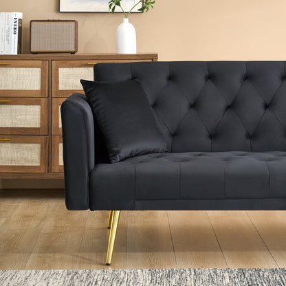 Divano pieghevole doppio da 71 pollici, in stile retrò americano, realizzato in velluto nero
