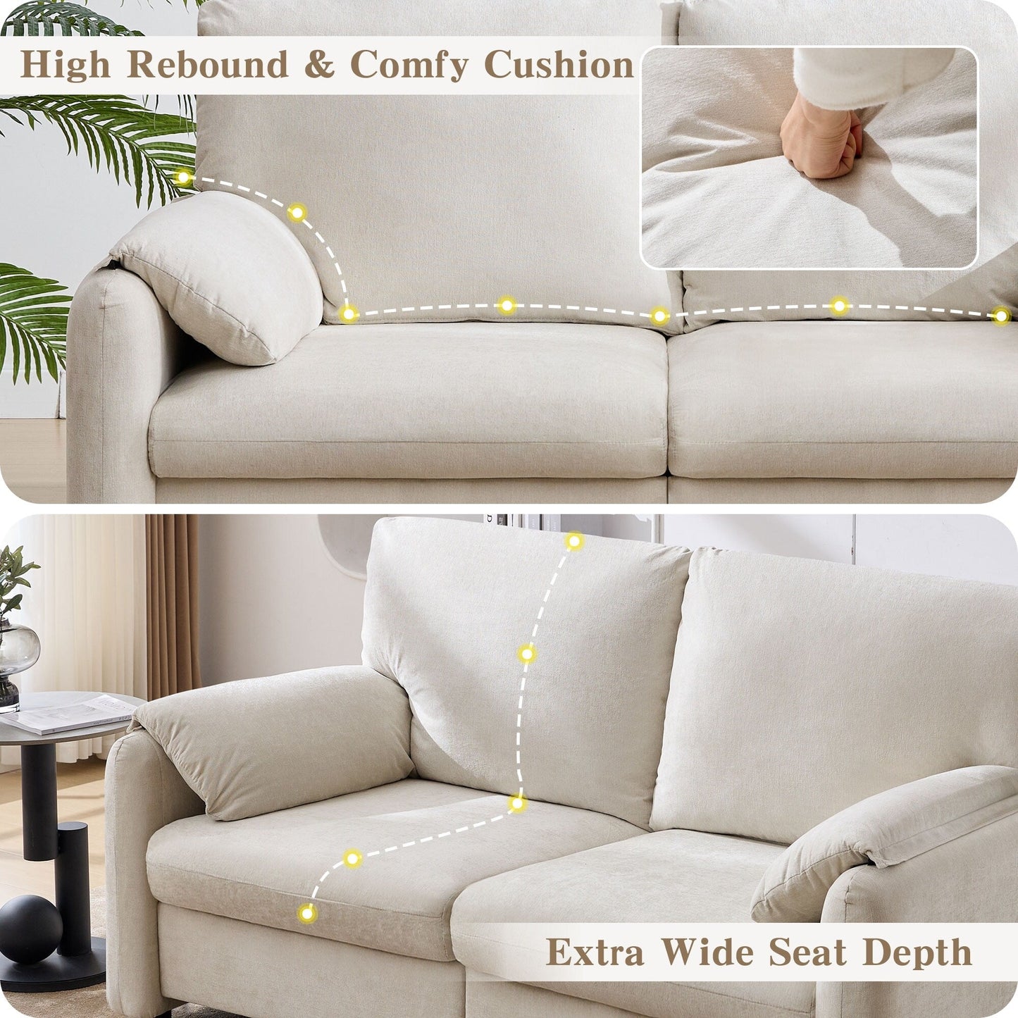 Divano a 2 posti in ciniglia da 71,28 pollici, comfort simile a una nuvola con spugna ad alta resilienza, design moderno e minimalista