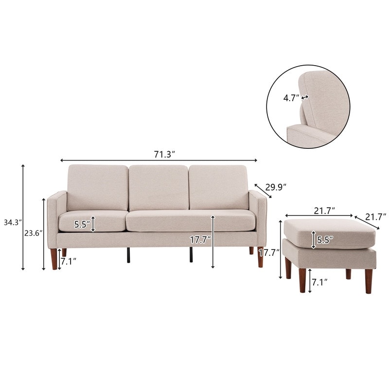 Divano modulare da interno per 3 persone con bracciolo americano in lino da 71,65 W. con pedale Concubine, colore beige