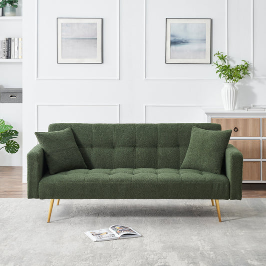 71.7 - Divano letto in pile Teddy, accompagnato da due graziosi cuscini decorativi