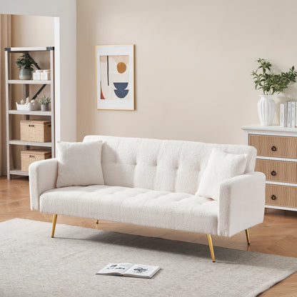 71.7 - Divano letto in pile Teddy, accompagnato da due graziosi cuscini decorativi