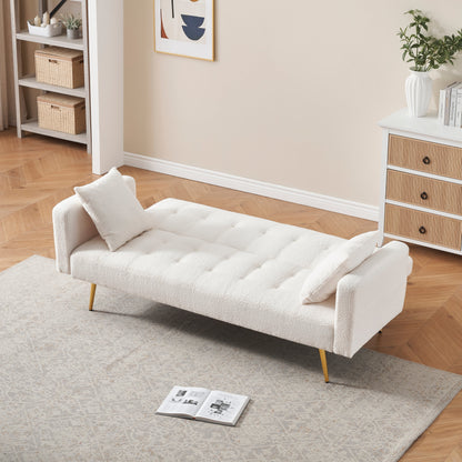 71.7 - Divano letto in pile Teddy, accompagnato da due graziosi cuscini decorativi