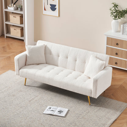71.7 - Divano letto in pile Teddy, accompagnato da due graziosi cuscini decorativi