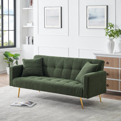 71.7 - Divano letto in pile Teddy, accompagnato da due graziosi cuscini decorativi