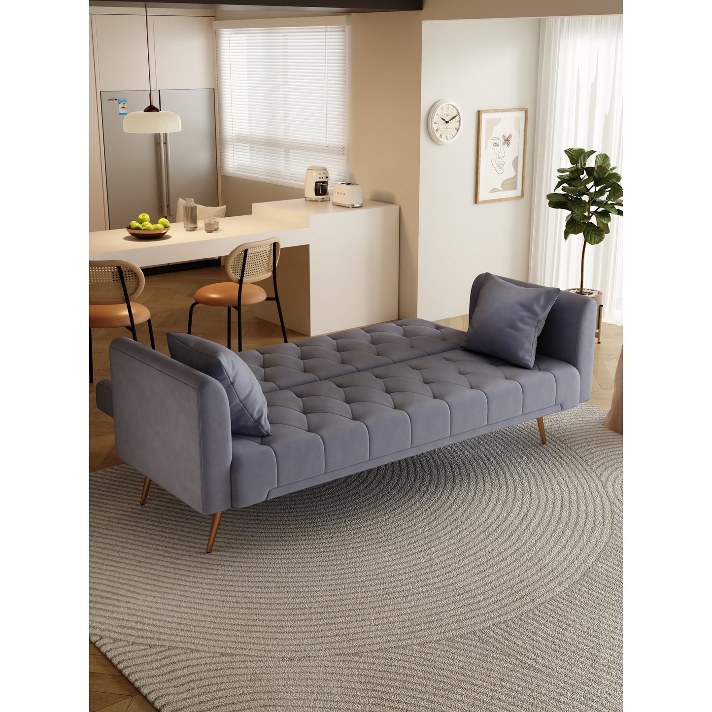 Divano letto matrimoniale pieghevole convertibile imbottito grigio trapuntato - 19,00 x 71,00 x 30,00