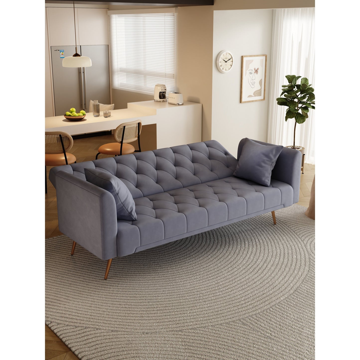 Divano letto matrimoniale pieghevole convertibile imbottito grigio trapuntato - 19,00 x 71,00 x 30,00