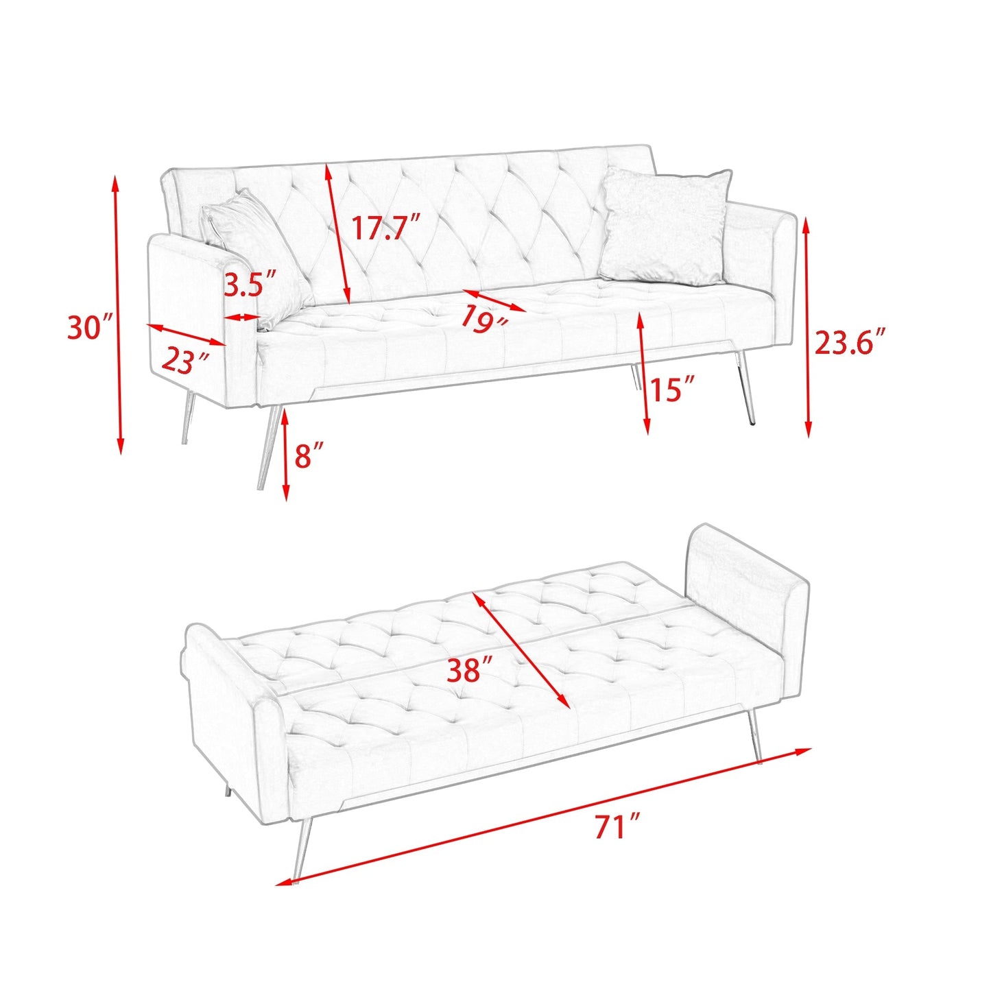 Divano letto matrimoniale imbottito trasformabile pieghevole - 19,00 x 71,00 x 30,00