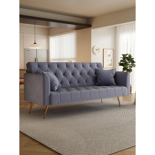 Divano letto matrimoniale pieghevole convertibile imbottito grigio trapuntato - 19,00 x 71,00 x 30,00