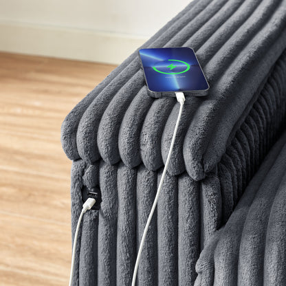 Divano a due posti in tessuto 71 con bracciolo contenitore quadrato e porta USB per soggiorno
