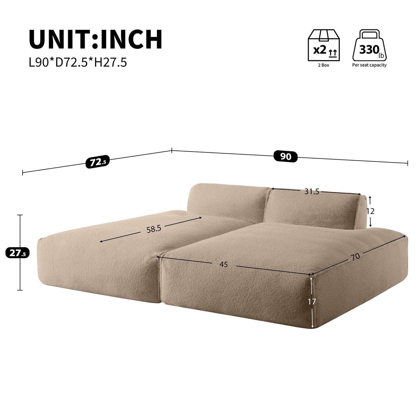 72 Divano letto modulare oversize imbottito in schiuma compressa