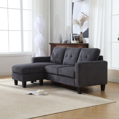 Divano a 3 posti a L in velluto da 73,62'' con chaise longue reversibile, facile da montare e design adatto agli animali domestici