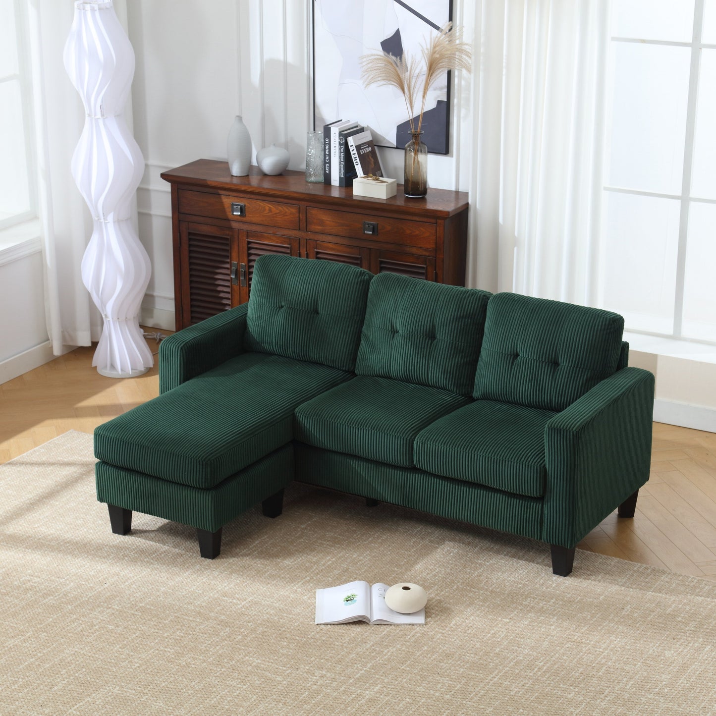 Divano a 3 posti a L in velluto da 73,62'' con chaise longue reversibile, facile da montare e design adatto agli animali domestici
