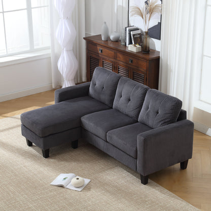 Divano a 3 posti a L in velluto da 73,62'' con chaise longue reversibile, facile da montare e design adatto agli animali domestici