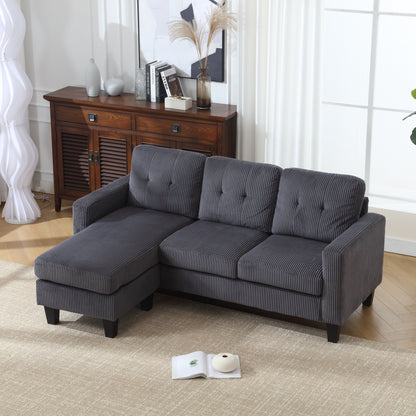 Divano a 3 posti a L in velluto da 73,62'' con chaise longue reversibile, facile da montare e design adatto agli animali domestici