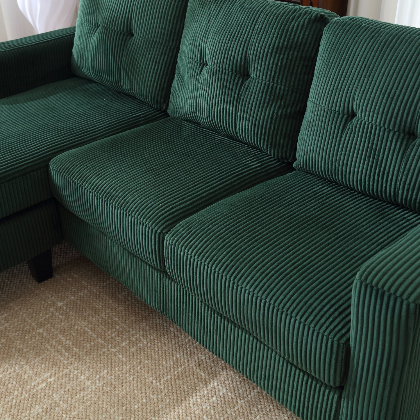 Divano a L in velluto da 73,62'' con chaise longue reversibile e facile da montare