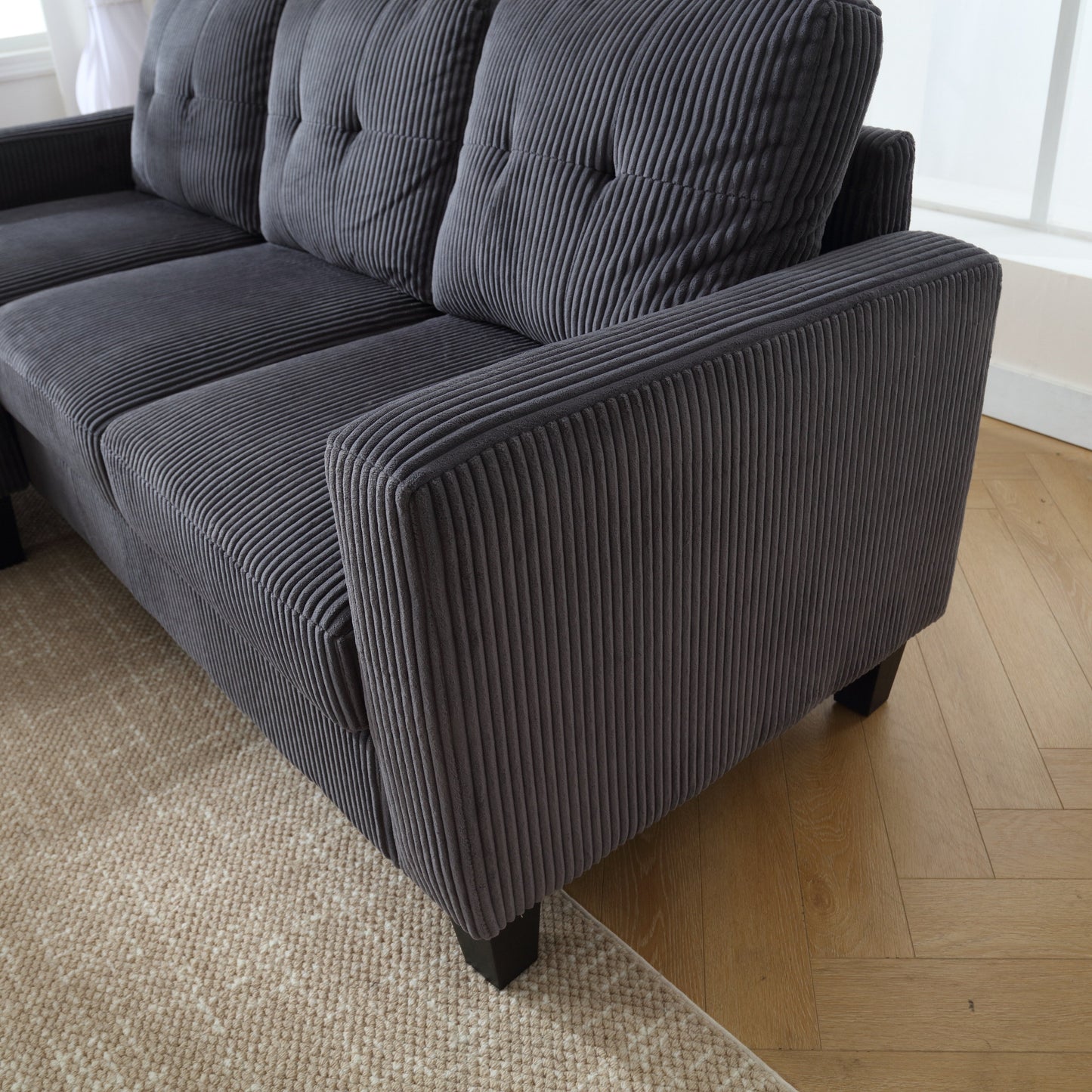 Divano a L in velluto da 73,62'' con chaise longue reversibile e facile da montare