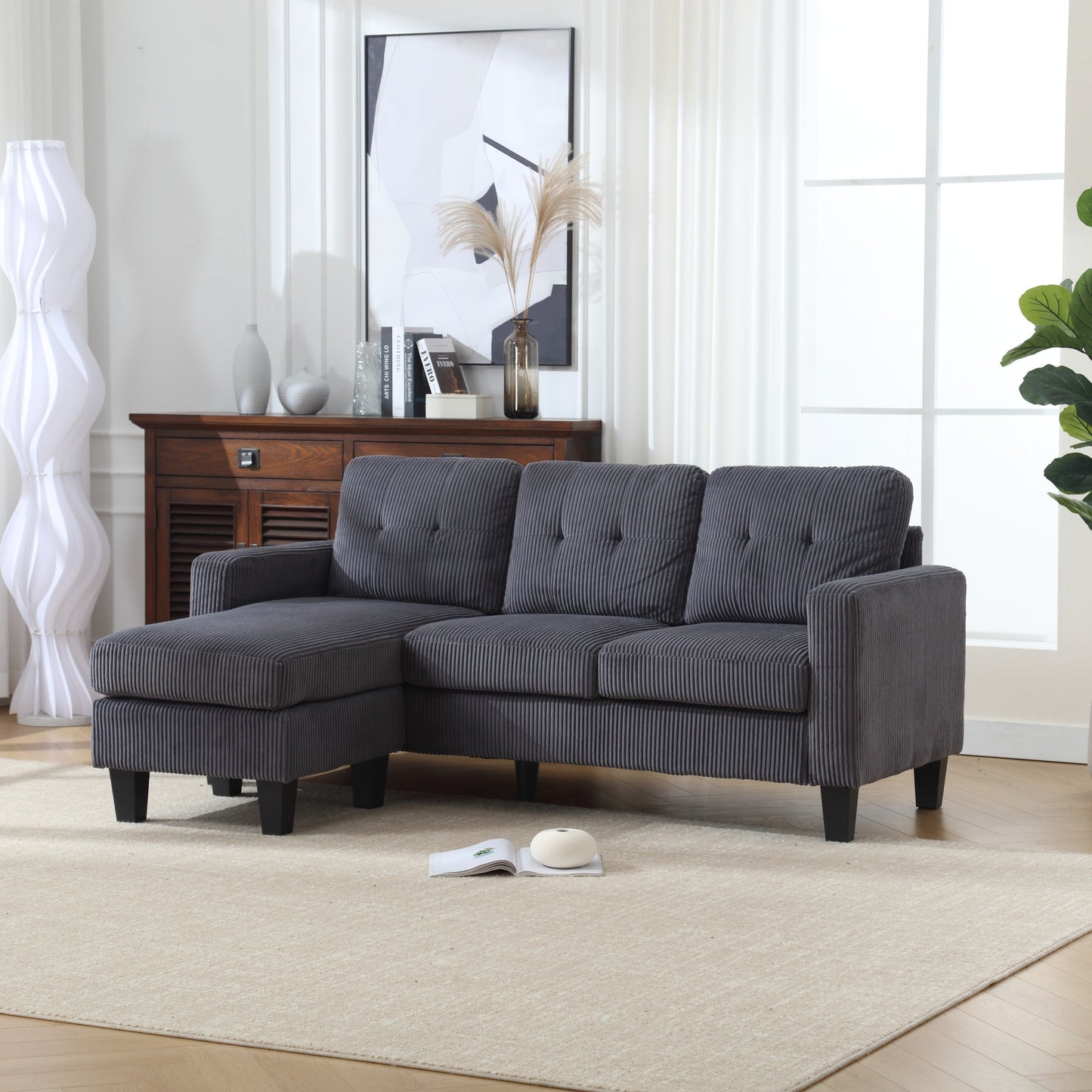 Divano a L in velluto da 73,62'' con chaise longue reversibile e facile da montare