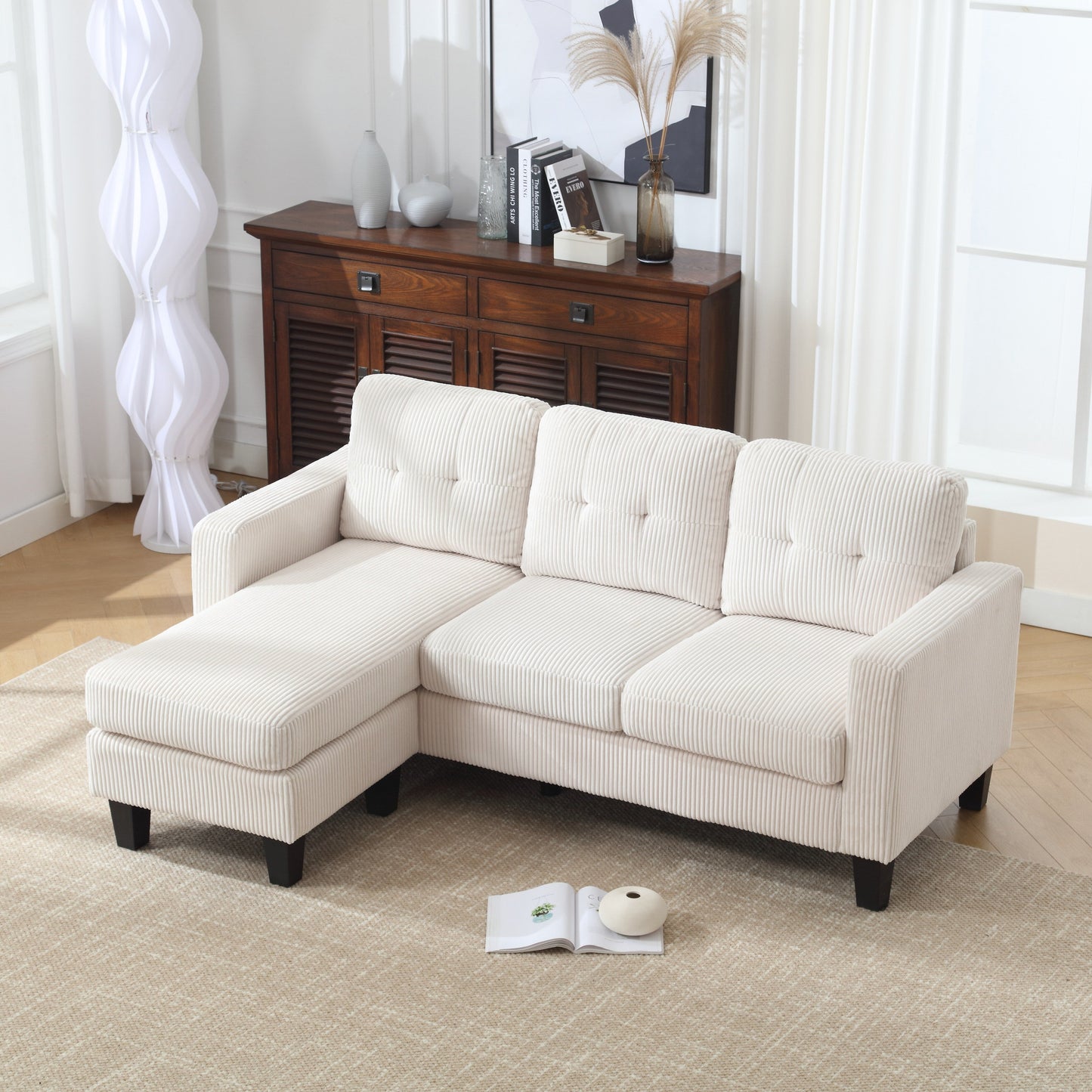 Divano a L in velluto da 73,62'' con chaise longue reversibile e facile da montare