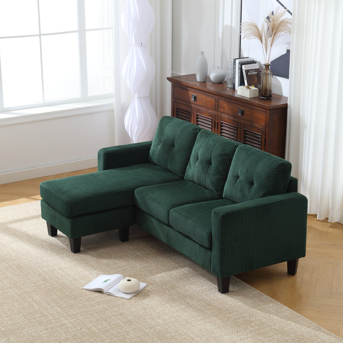 Divano a L in velluto da 73,62'' con chaise longue reversibile e facile da montare