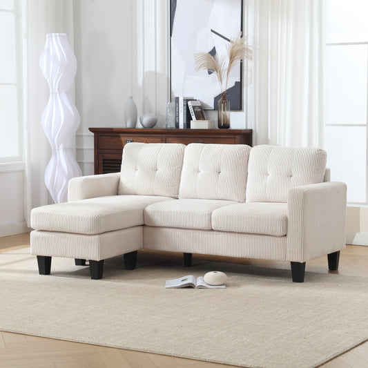 Divano a L in velluto da 73,62'' con chaise longue reversibile e facile da montare