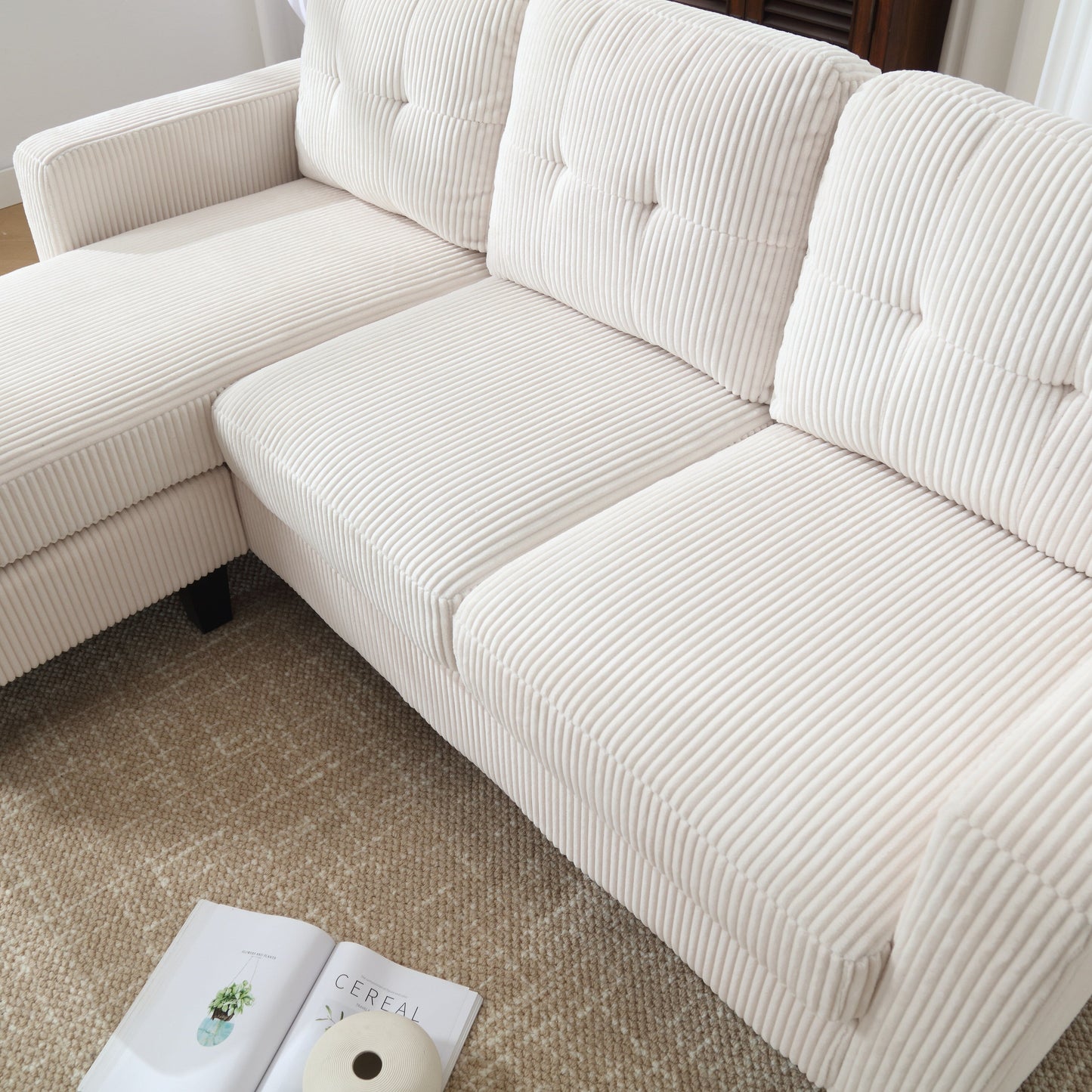 Divano a L in velluto da 73,62'' con chaise longue reversibile e facile da montare