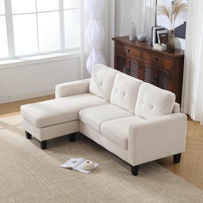 Divano a L in velluto da 73,62'' con chaise longue reversibile e facile da montare