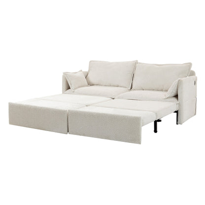 Divano letto convertibile 3 in 1 in velluto a coste da 73,6 pollici con letto estraibile, porte di ricarica USB e vano portaoggetti laterale