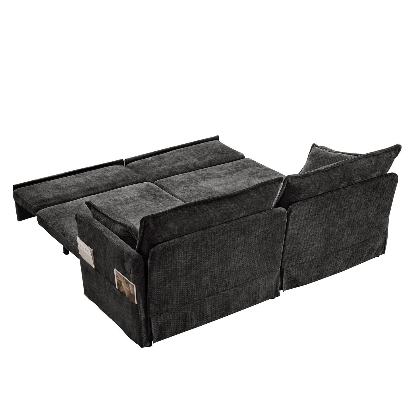 Divano letto convertibile 3 in 1 in velluto a coste da 73,6 pollici con letto estraibile, porte di ricarica USB e vano portaoggetti laterale