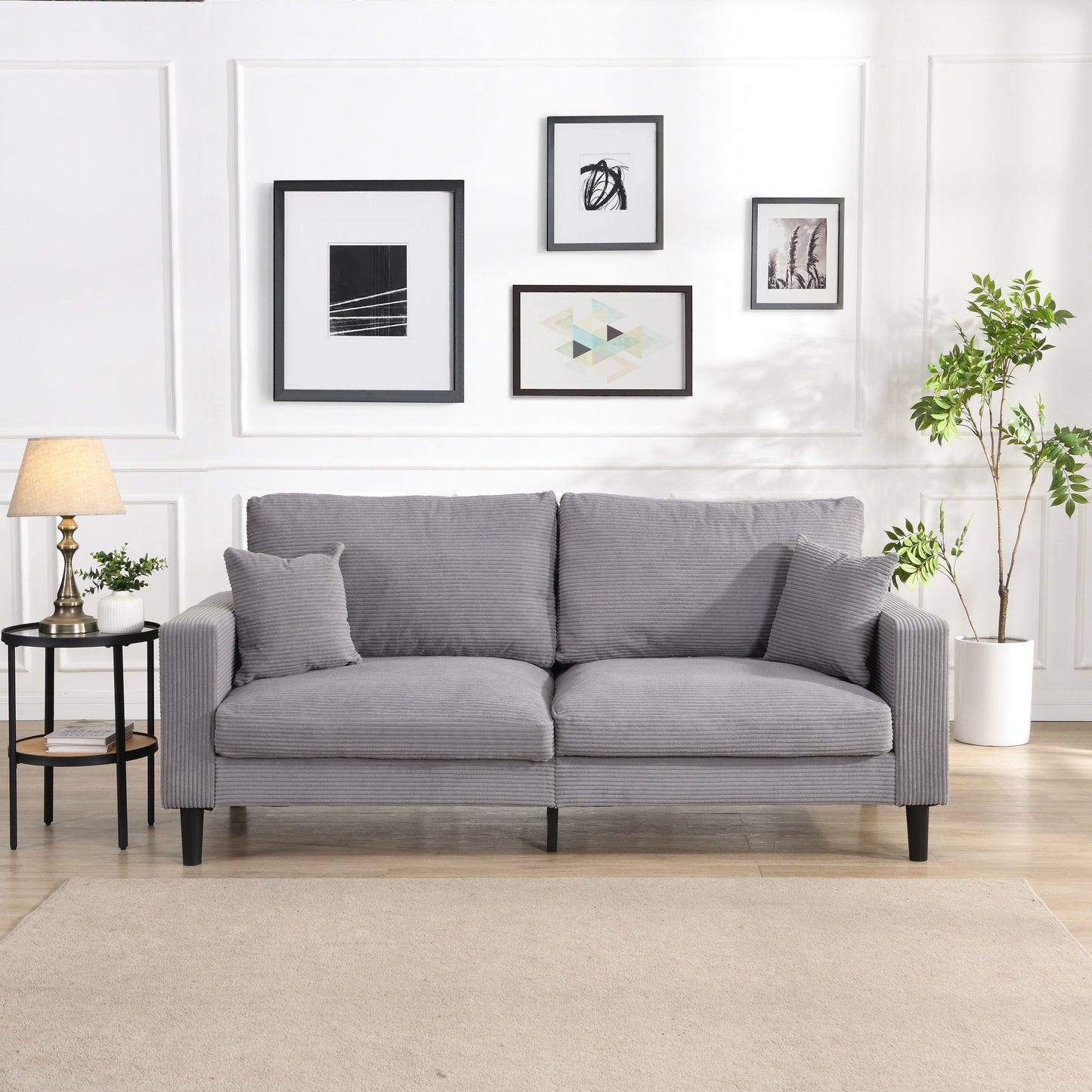Divano a 3 posti ad alta resilienza da 74 pollici con struttura in legno, comodo e moderno, imbottito, grigio chiaro