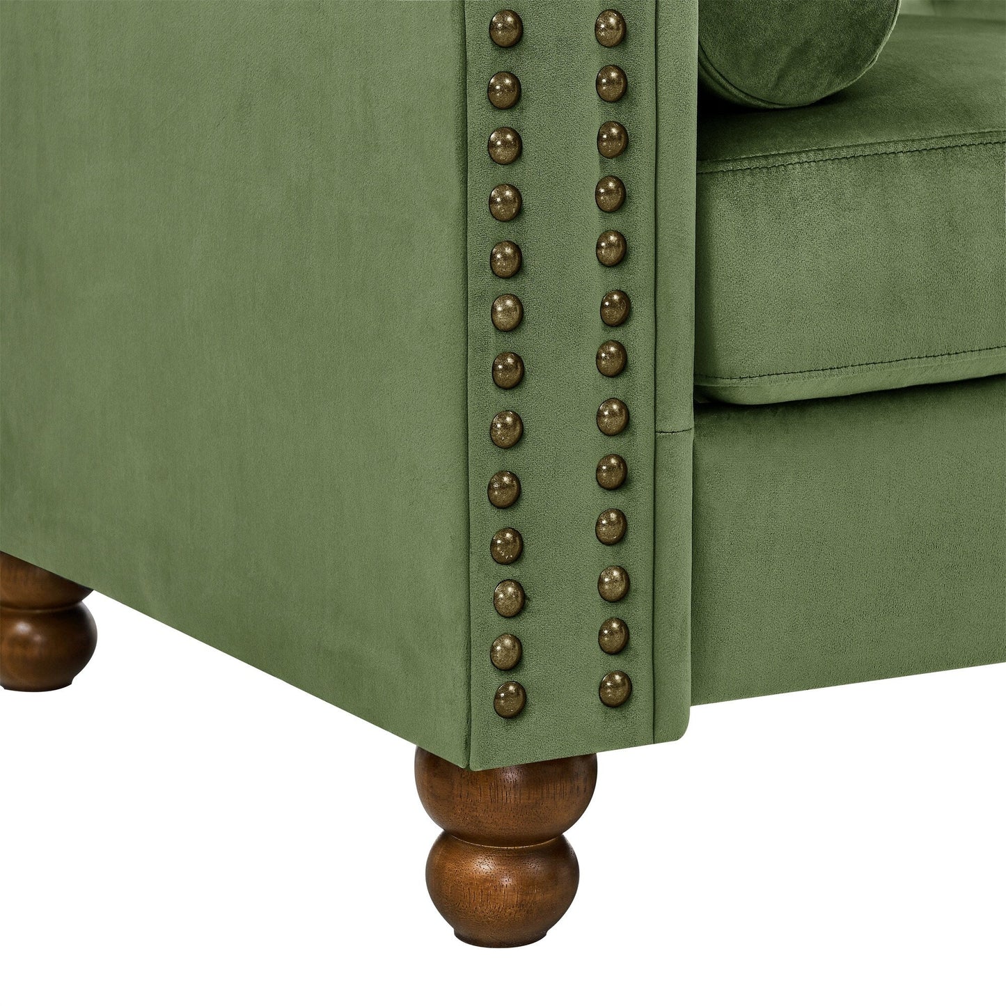 Divano a 3 posti in velluto da 74,5'' con schienale trapuntato a bottoni, dettagli con borchie e gambe tornite, mobili moderni per soggiorno
