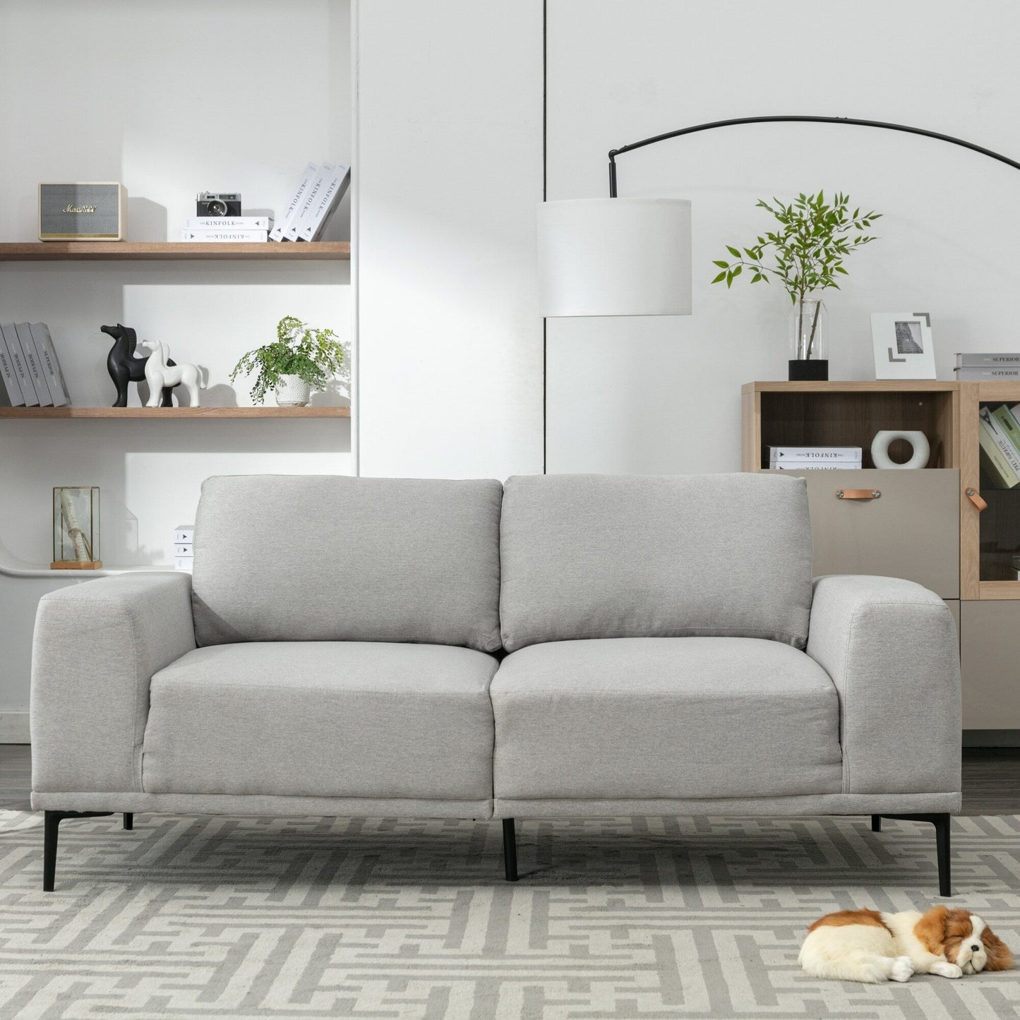 Divano a due posti in tessuto da 74,8'' con cuscini rimovibili, gambe in metallo e braccioli quadrati contemporanei