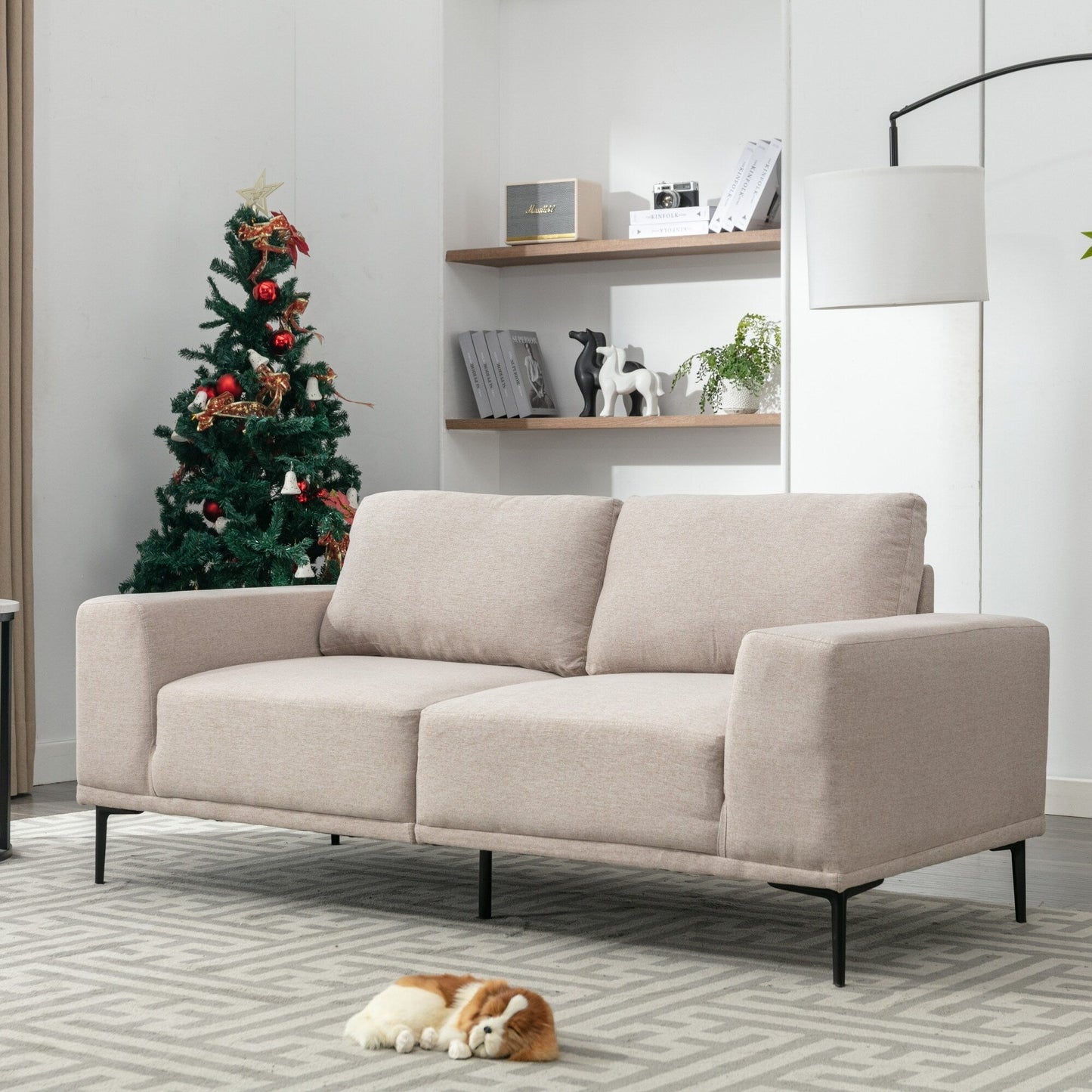 Divano a due posti in tessuto da 74,8'' con cuscini rimovibili, gambe in metallo e braccioli quadrati contemporanei