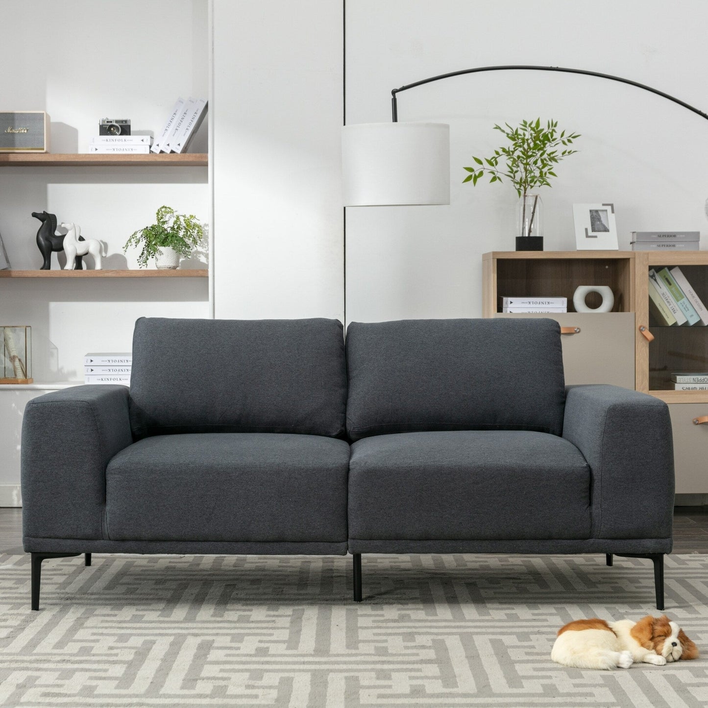 Divano a due posti in tessuto da 74,8'' con cuscini rimovibili, gambe in metallo e braccioli quadrati contemporanei