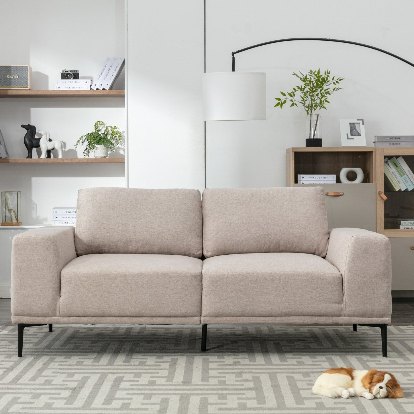 Divano a due posti in tessuto da 74,8'' con cuscini rimovibili, gambe in metallo e braccioli quadrati contemporanei