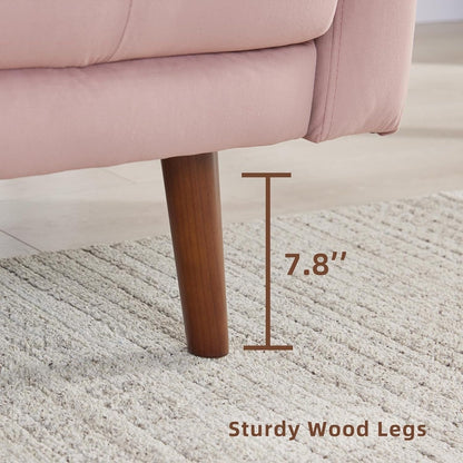 Divano moderno in tessuto da 74'' a 3 posti con schiuma ad alta densità, gambe in legno e tasche portaoggetti
