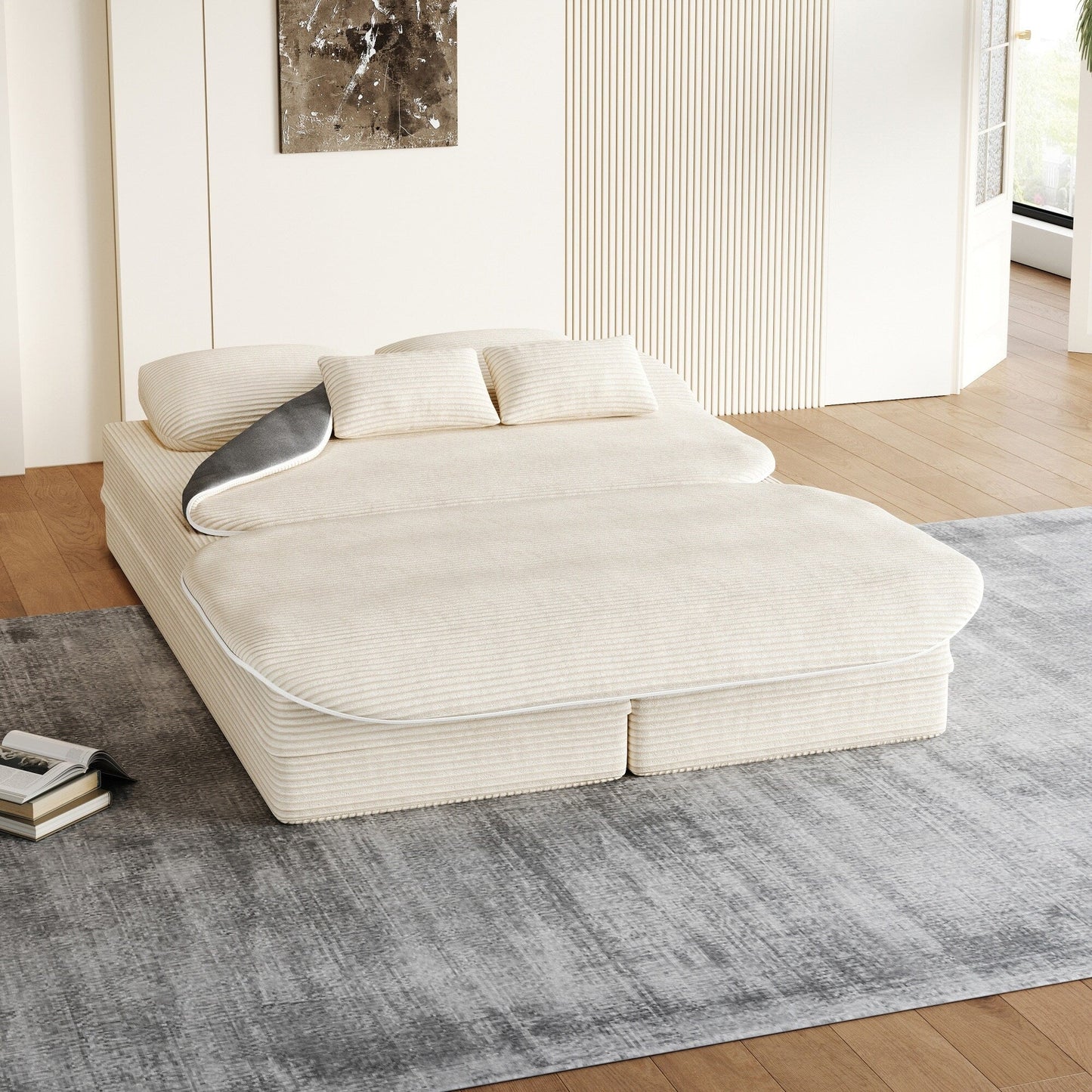 Divano letto pieghevole convertibile 2 in 1 da 75'' in schiuma con coperta multifunzionale