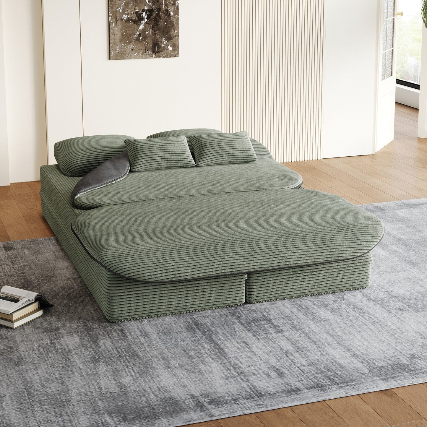 Divano letto pieghevole convertibile 2 in 1 da 75'' in schiuma con coperta multifunzionale