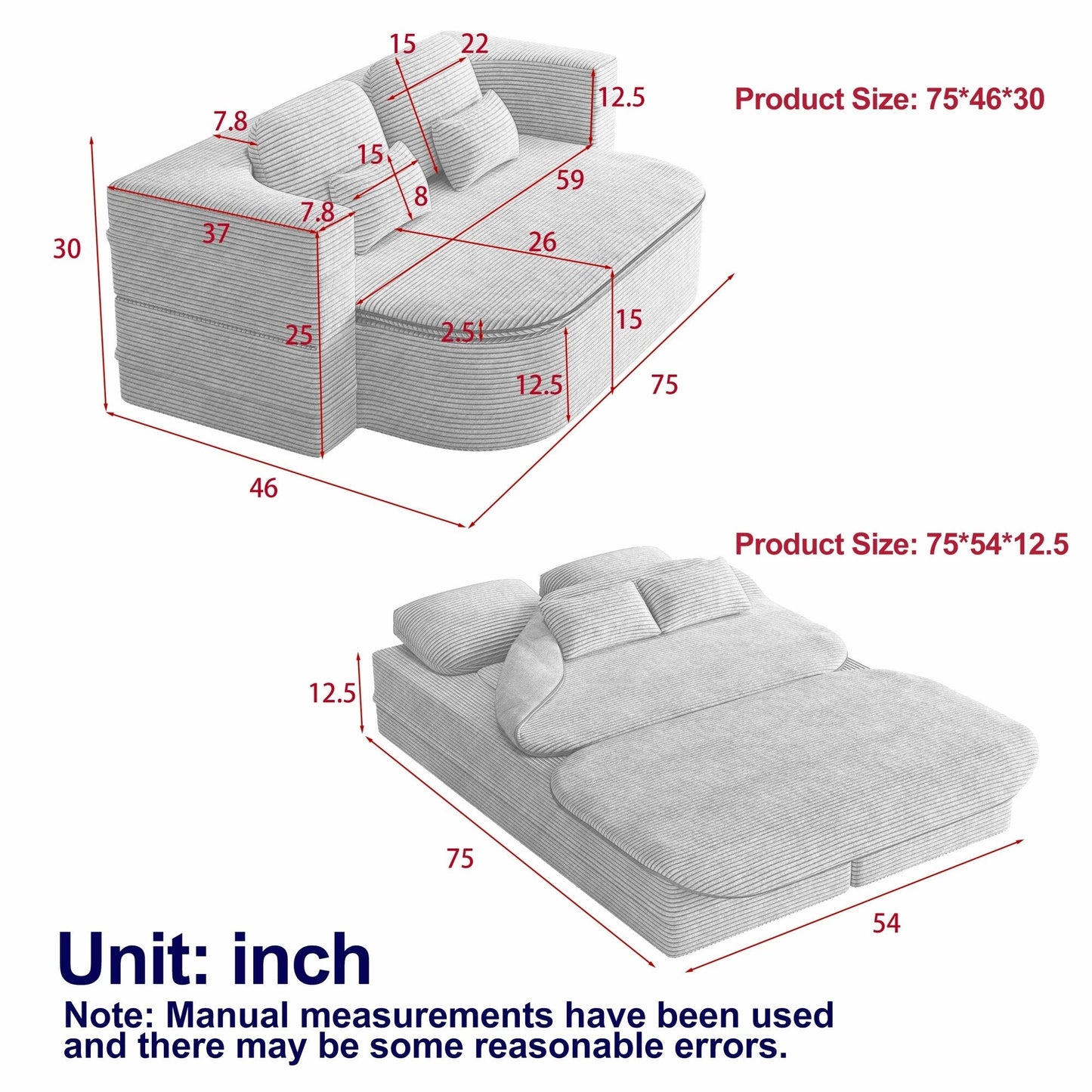 Divano letto pieghevole convertibile 2 in 1 da 75'' in schiuma con coperta multifunzionale