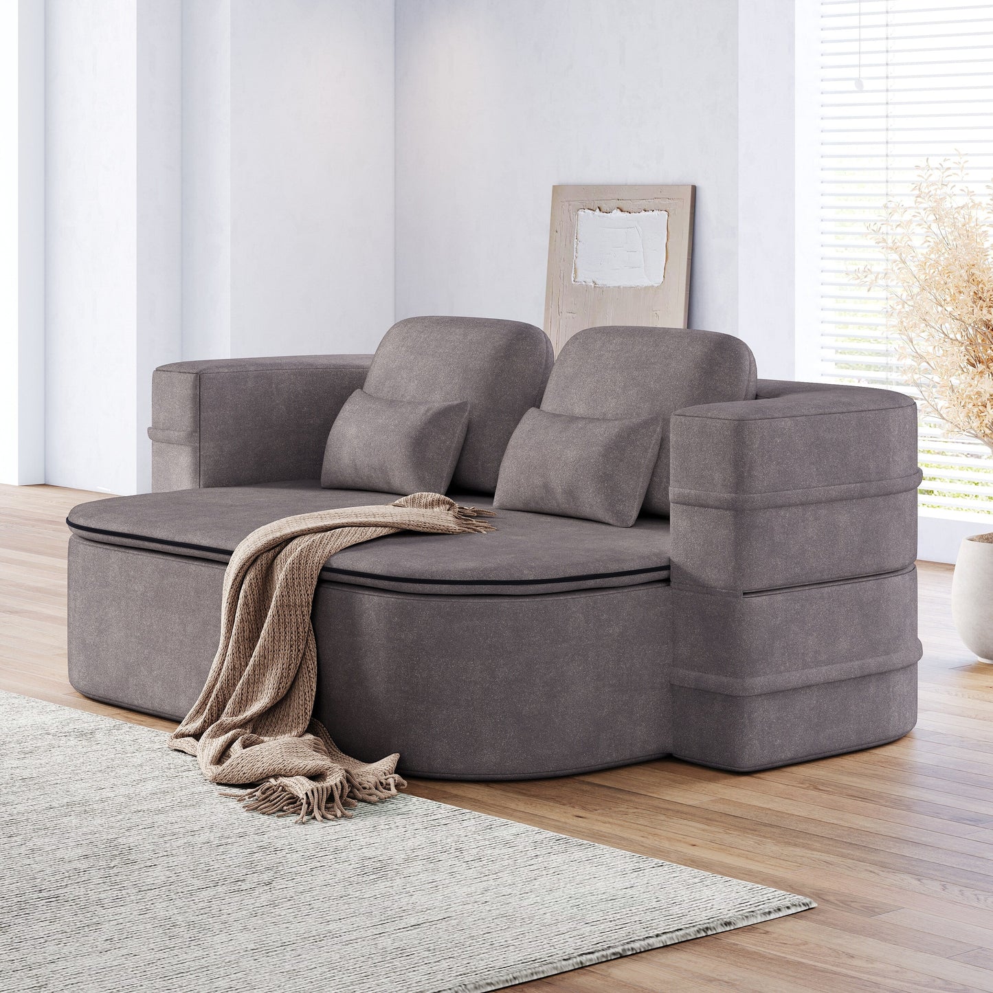 Divano letto pieghevole 2 in 1 da 75'', divano letto trasformabile in ciniglia di schiuma con coperta multifunzionale, divano da salotto