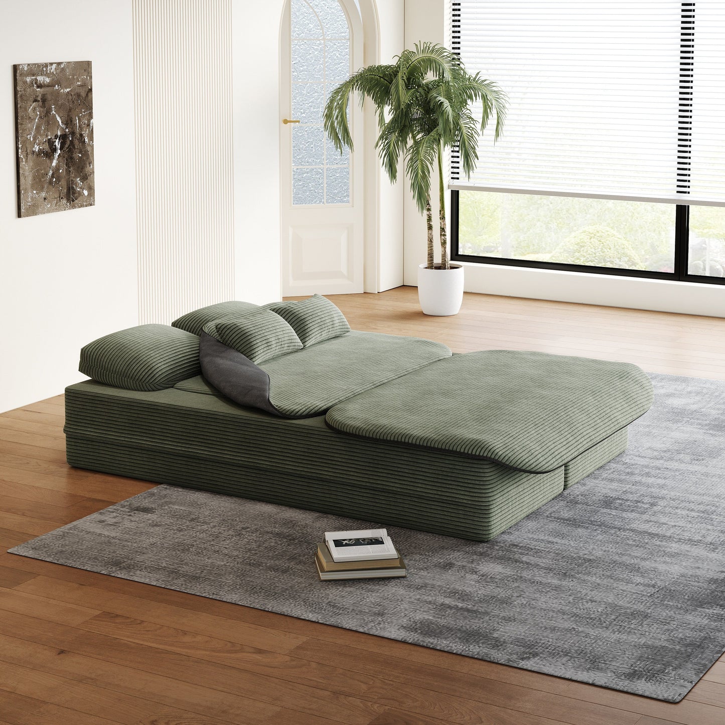 Divano pieghevole 2 in 1 da 75'', divano letto trasformabile in schiuma con coperta multifunzionale, divano da pavimento